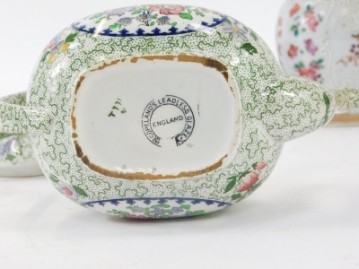 A Samson porcelain jar and cover, with hand painted rose decoration, 14cm high, a Copeland's leadless glaze miniature teapot, 9cm high, and a Continental trinket box, with filigree brass detail, 10cm diameter. (3) - 2