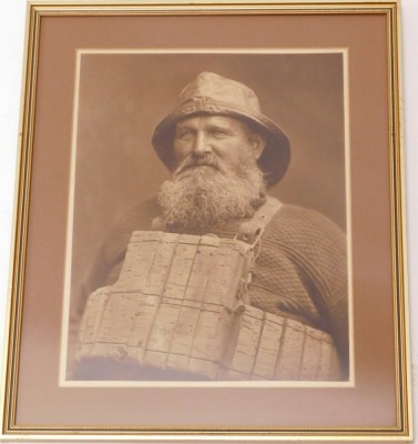 Francis (Frank) Meadow Sutcliffe (1853-1941). Henry Freeman lifeboat man of Whitby North Yorkshire, carbon print, hand signed and stamped, with pencil signature 30cm x 23cm. Freeman is pictured wearing the cork life jacket that saved his life as the only - 2