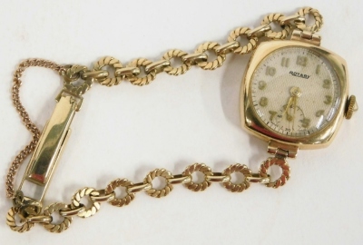 A 9ct gold Rotary cocktail watch, with 2cm Arabic dial, subsidiary second hand, baton pointers and link bracelet, 15.7g all in. - 2