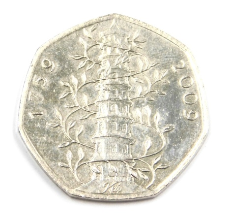 A Kew Gardens 1759-2009 commemorative fifty pence coin.