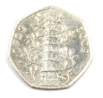 A Kew Gardens 1759-2009 commemorative fifty pence coin.