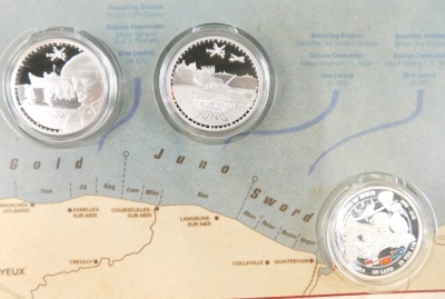 A 75th Anniversary 1944-2019 coin set, to include the D-Day 75th anniversary gold coin for Operation Overlord, various other silver coins in card packaging. (a quantity) - 3