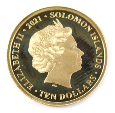 A Queen Elizabeth II Platinum Jubilee tenth of an ounce gold proof coin, in outer case.