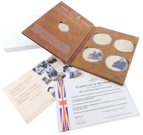 A Windsor Mint Winston Churchill collection gold plated coin set, in outer packaging.