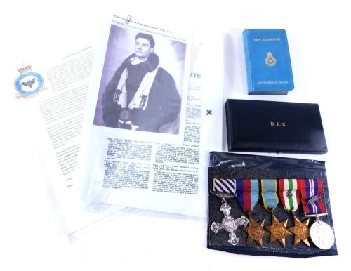 A World War II Distinguished Flying Cross medal group, with 1939-45 Star, the Air Crew Europe Star, Italy Star, and Campaign Medal, with dispatches leaf, together with outer DFC case and ephemera relating to Flying Officer Frederick Ernest Forrest RAFVR 2