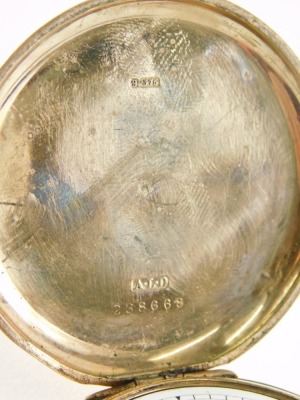 A 20thC 9ct gold cased Hunter pocket watch, with 5cm Roman numeric dial with subsidiary Arabic second hand, in a plain case, marked Waltham. - 2