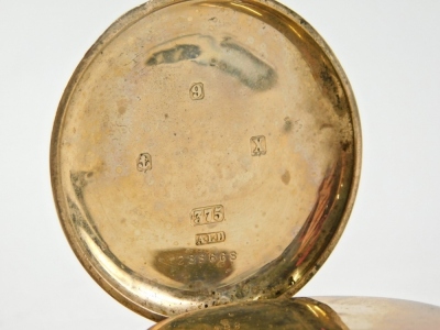 A 20thC 9ct gold cased Hunter pocket watch, with 5cm Roman numeric dial with subsidiary Arabic second hand, in a plain case, marked Waltham. - 3