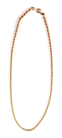 A 9ct gold rope twist neck chain, 63cm long, 7.6g.