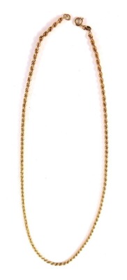 A 9ct gold rope twist neck chain, 63cm long, 7.6g.