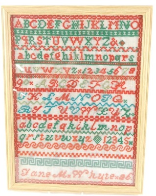 A Victorian alphabetic and numeric sampler by Jane Whyte, (18)86, 41cm x 30cm. - 2