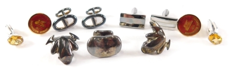 A group of gentleman's cufflinks, to include Hermes, others, silver citrine set gent's cuff links, plated examples, etc. (a quantity)