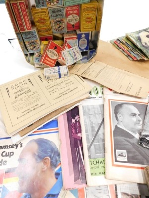 A quantity of ephemera, to include cigarette cards, photographs, football programmes, to include FA Cup Final Leeds United vs Liverpool 1965, a photographic postcard of Derry Thomson, a boxer, etc. - 4