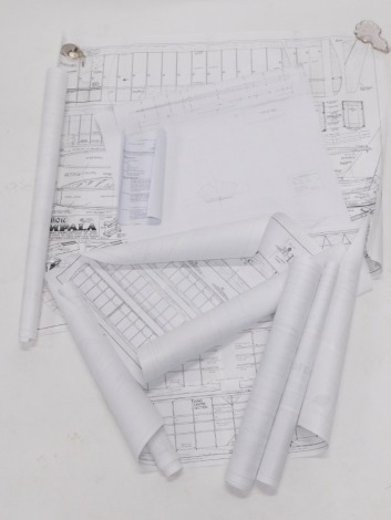 Various printed blueprints from model aircrafts, Norwood Place Bournemouth, and a further tube of similar plans