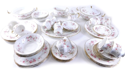 A Paragon Victoriana Rose part dinner service, to include a lidded tureen and an open tureen, 30cm wide, meat plate, gravy boat on stand, bowls, cups, saucers, etc. (a quantity)