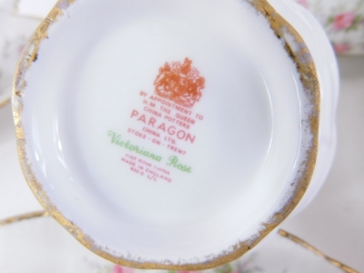 A Paragon Victoriana Rose part dinner service, to include a lidded tureen and an open tureen, 30cm wide, meat plate, gravy boat on stand, bowls, cups, saucers, etc. (a quantity) - 3