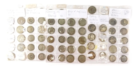 Various coins, George V 2/6 half crowns, florins, various others George V, Victoria and other half crowns, etc. (a quantity)