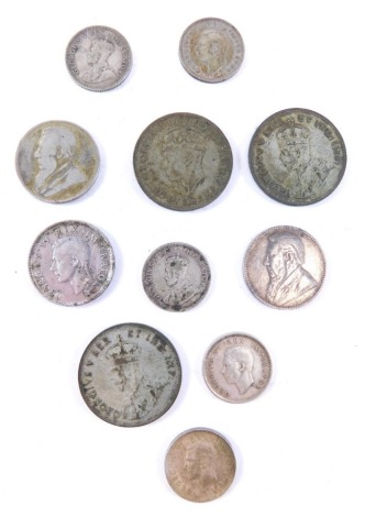 Eleven East South Africa silver coins, approx 53g all in. (a quantity)