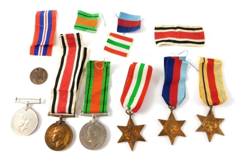 Various World War II medals, an Africa Star, Italy Star, Defence medal, Viceroy medal, 1945 Star, Faithful Service in the Special Constabulary marked Thomas C Scott, with ribbons, partially boxed. (a quantity)