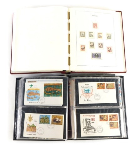 Various first day covers, Republic of Ireland and Eire 1968, other 1960s, Human Rights, John M Synge 1871-1909, Jack B Yeats, various other Irish covers and a further Vatican stamp album partially complete, to include various Pope related stamps. (2 album