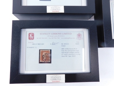 Various Stanley Gibbons cased penny red stamps, 1841 1d red-brown plate 30 very fine, four margin example, another plate 33, plate 31. (3, cased) - 2