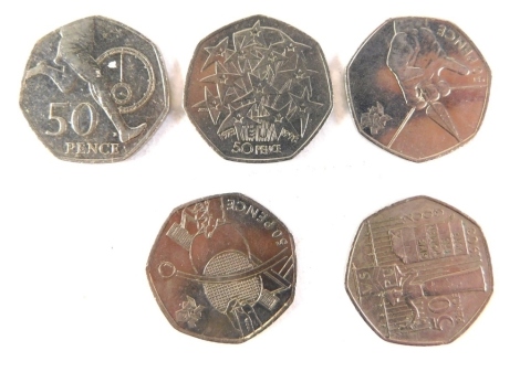 Various commemorative fifty pence coins, London 2012, Give Women the Vote, Suffragette, etc. (5)