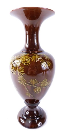 A Linthorpe pottery vase, with trumpet stem, shouldered body and circular foot, no. 2123, initialled AS, impressed marks beneath, by Arthur Pascal Shorter, 28cm high.