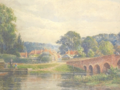 C. H. Stipington (20thC). Calm stream and bridge before buildings, watercolour, signed, 33cm x 52cm.