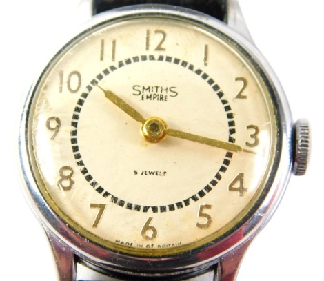 A Smiths Empire gentleman's wristwatch, with a cream dial, in stainless steel case, 3cm wide, on a leather strap.