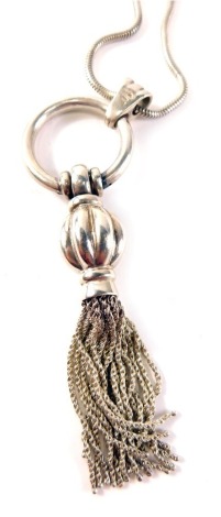 A Tiffany & Co tassel necklace, with large oval loop, stamped 925 Italy, the pendant 10cm high, in a Tiffany & Co material pouch, 55.5g all in.