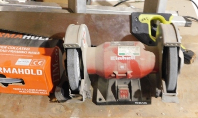 A work bench with grinder, single phase, and various sundries. VAT is also payable on the hammer price of this lot. - 4