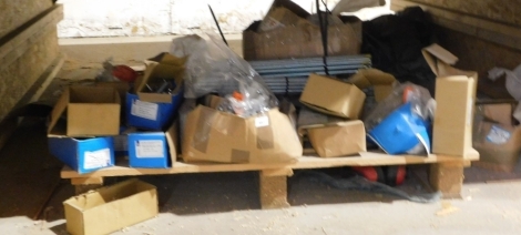 A pallet load of threaded steel bar, nuts, bolts and other ironmongery. (all under work bench) VAT is also payable on the hammer price of this lot.