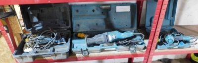 A group of three Makita 110 volt tools, including planer, JR3050T reciprocating saw and a TW0200 impact wrench. VAT is also payable on the hammer price of this lot.