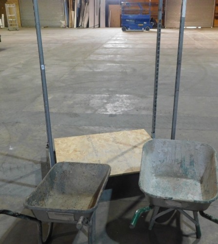 Warehouse trolley and two wheel barrows. (one AF) VAT is also payable on the hammer price of this lot.