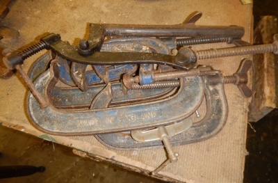 A collection of Record G clamps and a Woden clamp. (7)