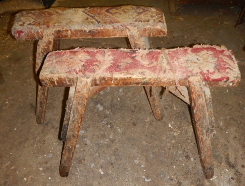 A pair of old pine saw horses.