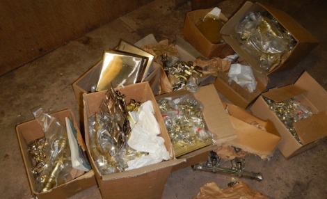 A large quantity of coffin furnishings, including name plates, handles. (several boxes)