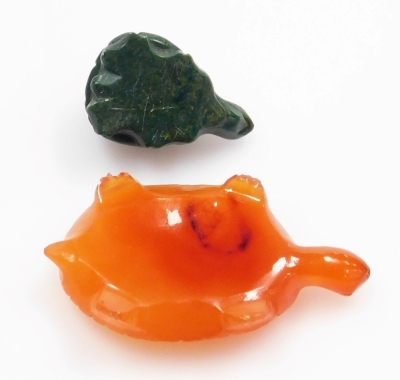 A group of Chinese jade and hardstone items, including figures, two tortoises, and a circular pendant, together with some pieces of Swarovski crystal, (a quantity). - 12