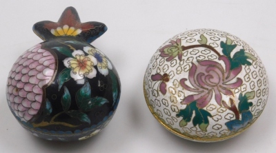 A group of Chinese cloisonne, to include miniature baluster vases, egg cup, lidded trinket boxes of cylindrical form, largest 6cm diameter, etc. - 9