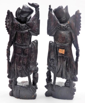 A pair of Balinese hardwood and silver wirework figures of the goddess Zhang Xian, each modelled with a baby in a papoose, 43cm high. - 11