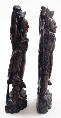 A pair of Balinese hardwood and silver wirework figures of the goddess Zhang Xian, each modelled with a baby in a papoose, 43cm high. - 12