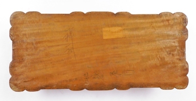 A 20thC Chinese Canton hardwood box, of rectangular shaped form, profusely carved with figures, buildings, trees, etc., the hinged lid enclosing a vacant interior, 25cm wide. - 16