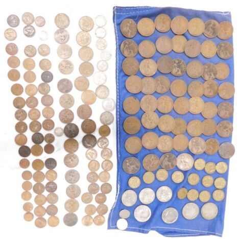 Various coins, low denomination, farthings, pennies, florins, sixpence, other low denomination, etc. (a quantity)