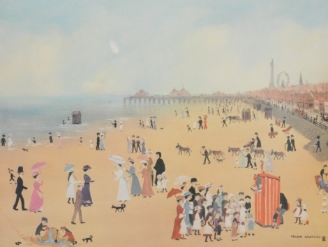 Helen Bradley (1900-1979). Blackpool Sands, artist signed print, watermarked HDK., 47cm x 62cm.