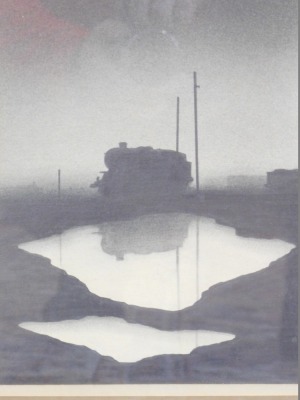 •Trevor Grimshaw (1947-2001). Puddles and train with telegraph poles, pencil on paper, Colin Jellicoe Gallery, Manchester letter, stating it was used in an exibition in 1975, 24cm x 19cm.