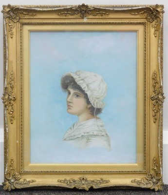 19thC School. Portrait of a lady wearing bonnet, oil on a Winsor & Newton canvas, unsigned, 27cm x 22cm. - 2