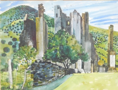 Rigby Graham (1931-2015). Llanthony Abbey, watercolour, 1990, label with Goldmark Gallery and handwritten title verso, invoice, original cost £900, 39cm x 50cm.