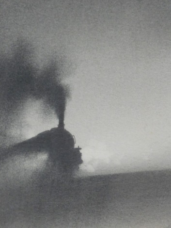 •Trevor Grimshaw (1947-2001). Train on a slope, pencil on paper, signed, 14cm x 14cm.