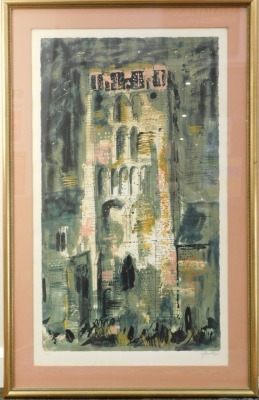 John Piper (1903-1992). South Lopham Church, artist signed limited edition print, 57/70, with certificate verso, watermarked, 93cm x 51cm. - 2