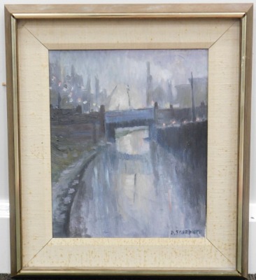 •Reg Gardner (b.1948). Ashton Canal No. 2, oil on canvas, signed, titled verso, 30cm x 24cm. - 2