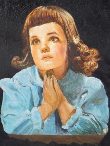 C. S. (20thC). Portrait of a child praying, oil on canvas, initialled, 27cm x 19cm.